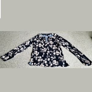 Ann Taylor Black & Peach Floral Top Blouse S